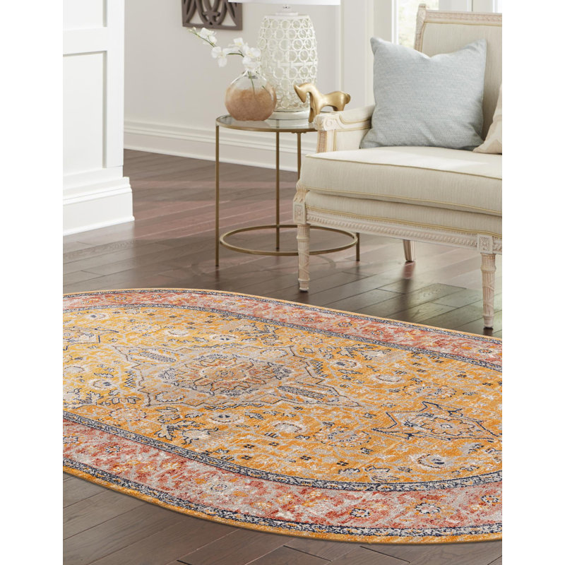 Alkire Oriental Area Rug, Oval 3'11" x 5'11", Yellow