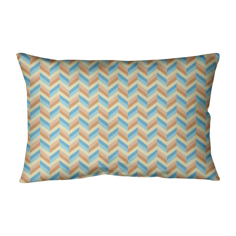 Oreiller rectangulaire en lin Katelyn Elizabeth, Bleu / orange, Polyester / Bourre en polyester