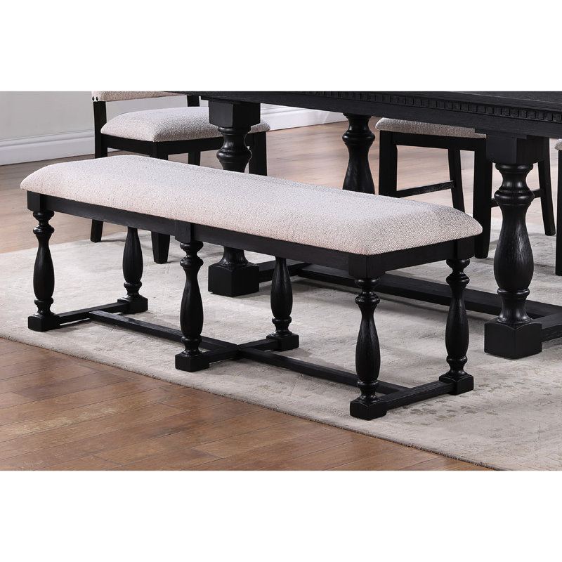 Chaise de salle à manger et banc long de style rétro - Finition gris anthracite, bois massif, revêtement beige pour un look élégant