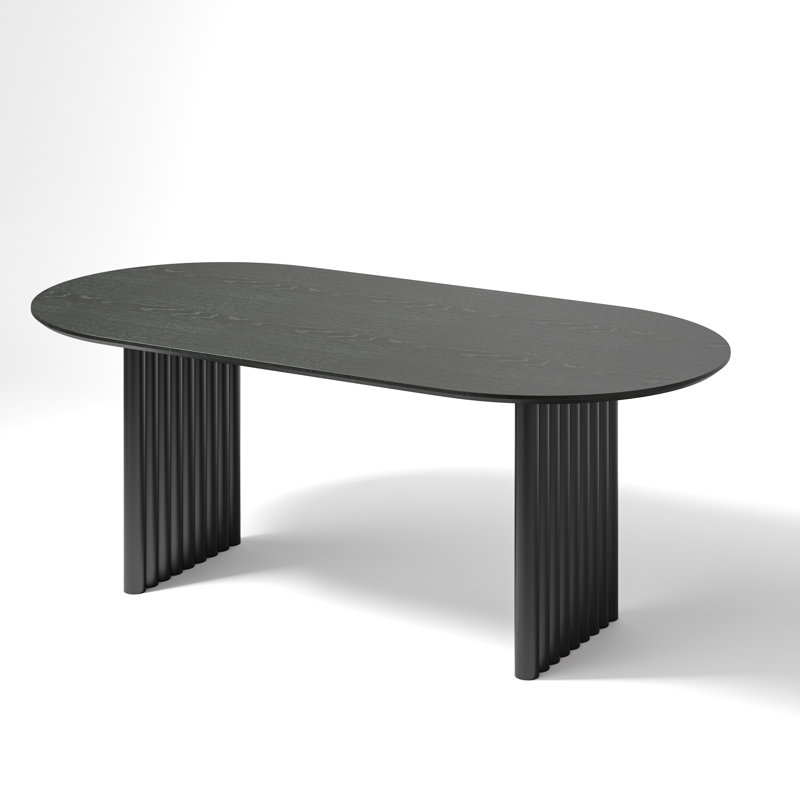 Table de salle à manger 79 po en bois Soild avec base à double piédestal et plateau ovale , Noir