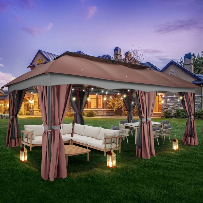 12x20 Gazebos with Improved Cold-Proof Curtains Nettings Winter Gazebos , Brown