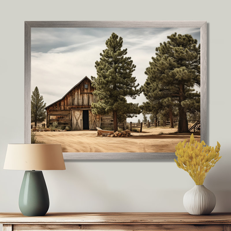 Pin, charme rustique sur bois de pin, Cadre simple argenté, H 34 po x l 44 po x P 1,5 po