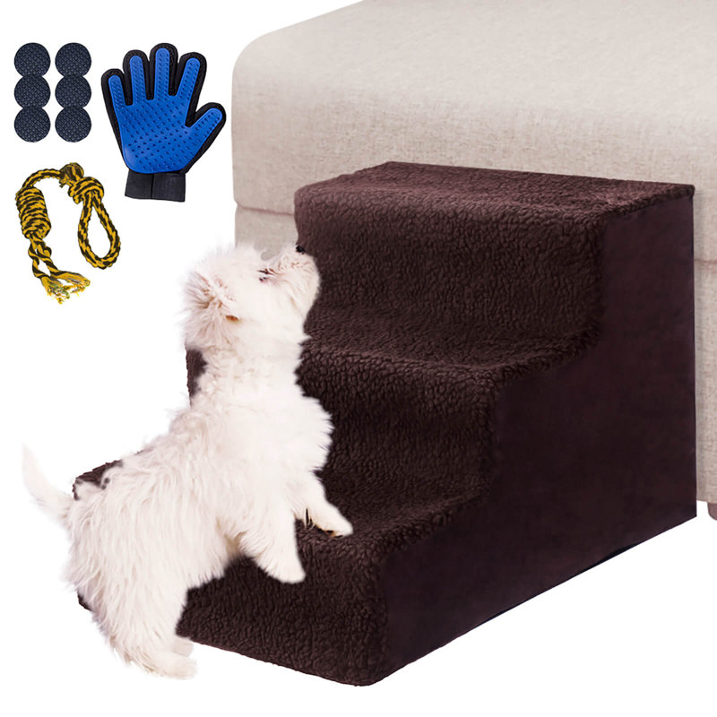 3-Level Plastic Pet Stairs-Brown