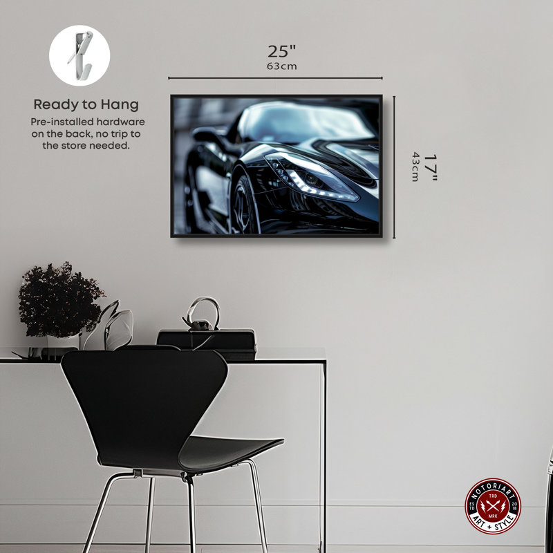 Art mural «Elegance In Speed Sport Car Man» par Notoriart, Cadre noir, H 17 po x l 25 po