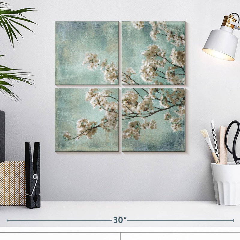 Harnek Aqua Blossoms I, 18'' H x 18'' W