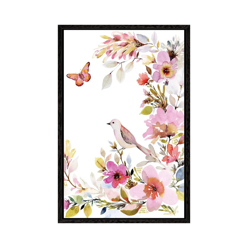 Flora Bird 1 Piece Painting on Canvas, 66.04cm H x 45.72cm W x 3.81cm D, Black Floater Framed