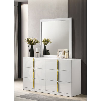 Commode contemporaine l 59,40 po avec miroir blanc brillant