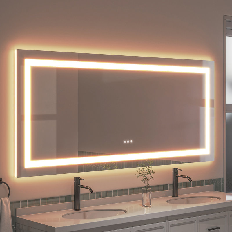 Frameless LED Light Anti-Fog Wall Bathroom Vanity Mirror with Backlit & Frontlit, 32" x 72"