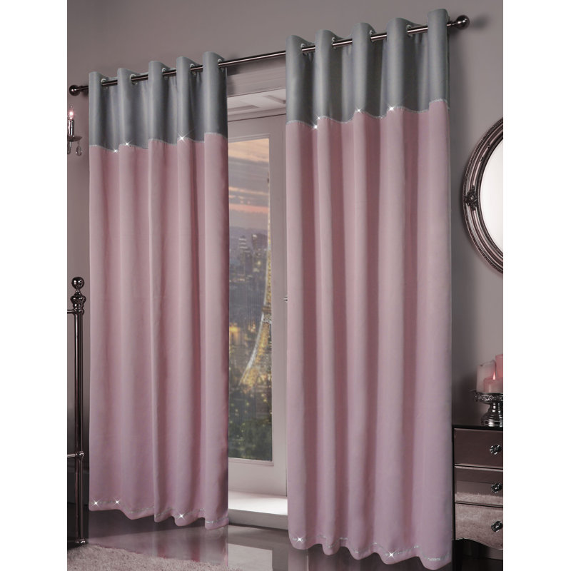 Ladejah Room Darkening Curtain Pair, Blushing Pink Silver, 167 W x 182 D cm