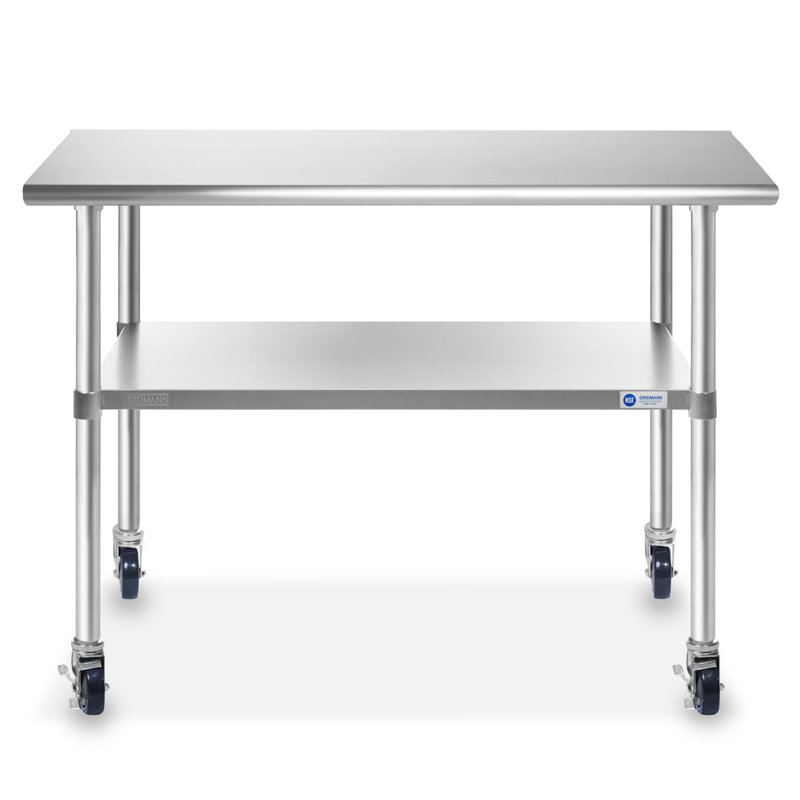 30" W x 48" L Stainless Steel Prep Table With Undershelf & Caster Wheels