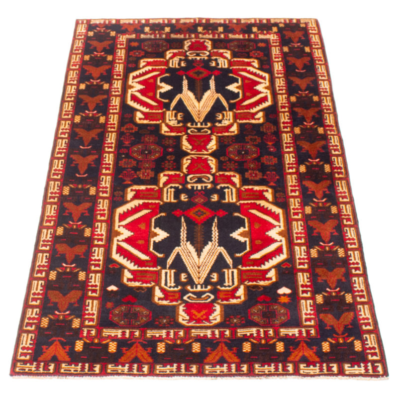 Tapis bleu foncé Teimani 3 pi 5 po x 6 pi 4 po
