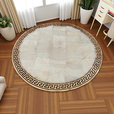 Tapis rond rond toscan, tapis fait à la main à motif de clés grecques, tapis décoratif rond sur mesure_Round 4 Ft