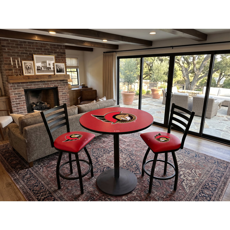 NHL Round with Steel Base Dining Table, Ottawa Senators, Black Wrinkle
