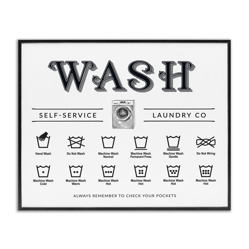 «Wash Cycles Instructions», giclée encadrée, design par lettré et doublé, H 11 po x l 14 po, Giclée encadrée noir minuit