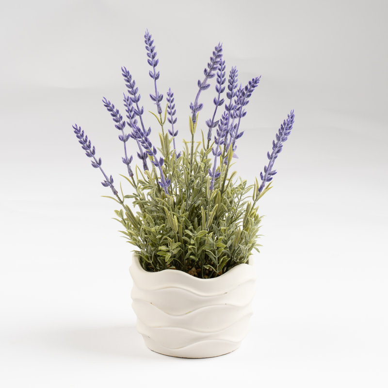 33cm Faux Lavender in Wavy Cement Pot