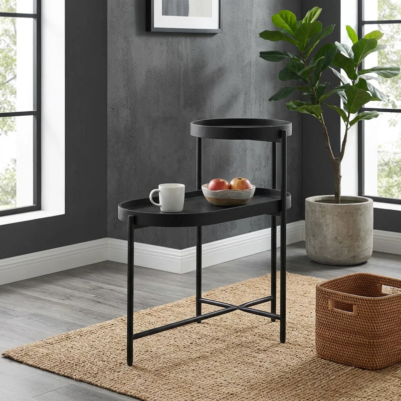 Table d'appoint à 2 niveaux avec canapé de rangement et table de bout en métal pour le salon, 27.75" H x 27.55" W x 13.66" D
