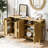 U_STYLE Modern 57.5" Stripe Door Storage Cabinet, 4-Door Sideboard with Back-of-Door Storage Racks & Side Hooks, Adjustable Shelves, MDF Cabinet with Aluminum Handles for Living Room, Dining Room-1360325298