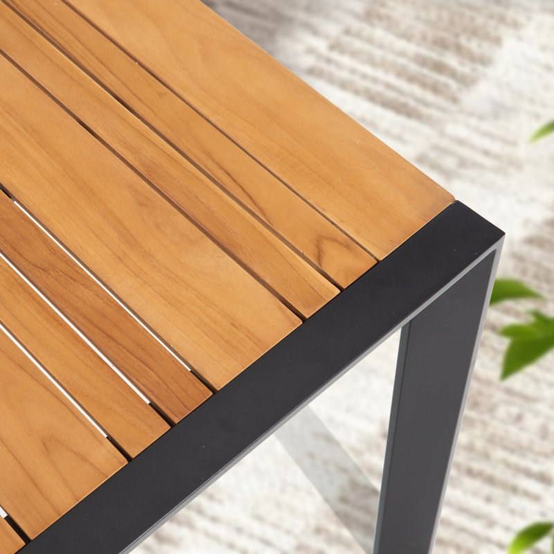 Patio 64''L Rectangular Aluminum / Teak Wood Dining Table With Umbrella Hole For 6 Person