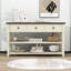 Console Exton Mid-Century avec tiroirs de rangement et tablettes ouvertes-325628261