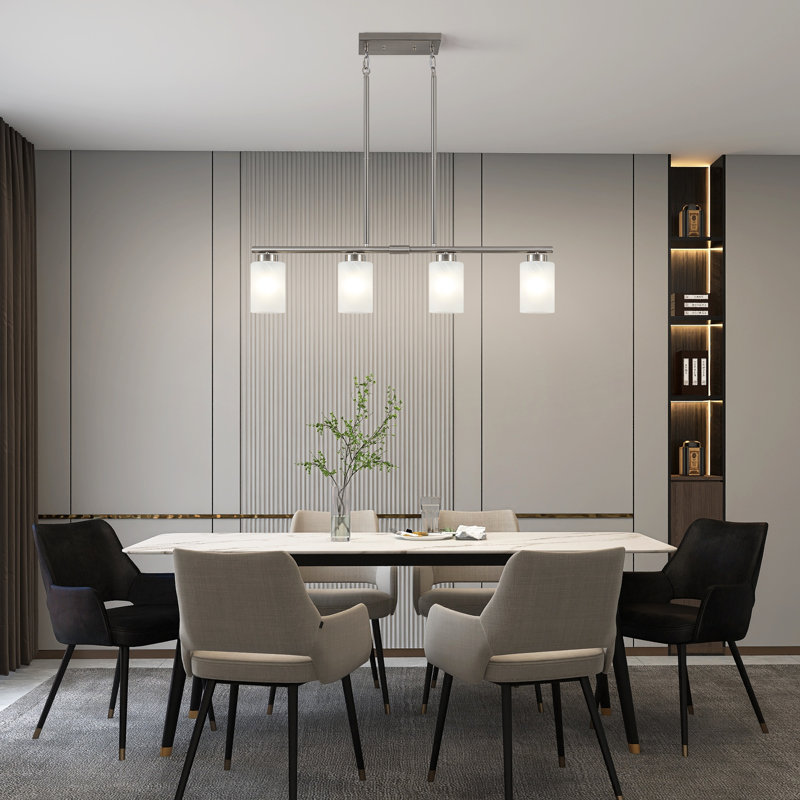 Luminaire suspendu pour îlot de cuisine à 4 lumières de 35,43 po Delvin Delmo, Nickel