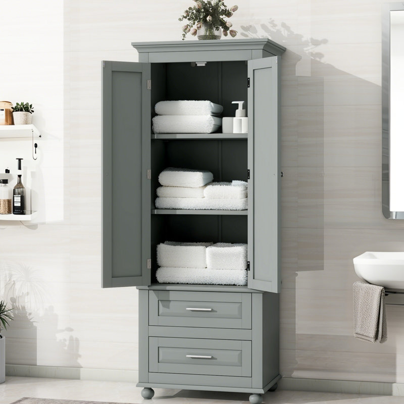 Tall Storage Cabinet With Two Drawers For Bathroom/Office, Grey, Gray