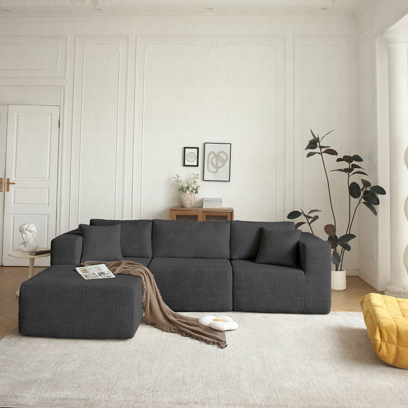 Canapé modulaire en L, Tissu gris