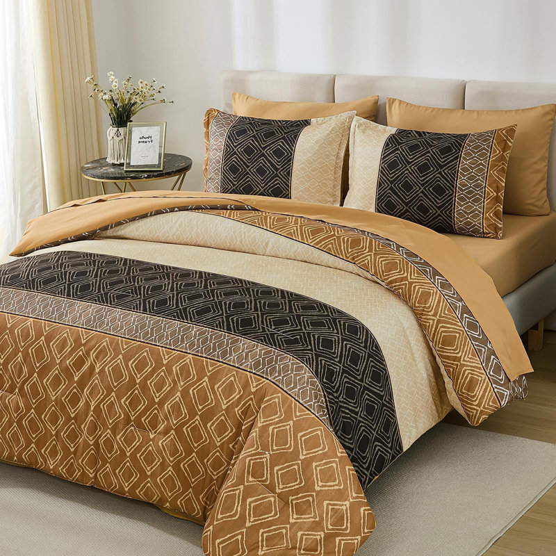 Ensemble d'édredon 7 pièces Boho, Édredon de très grande taille et 6 pièces suppl, Brun