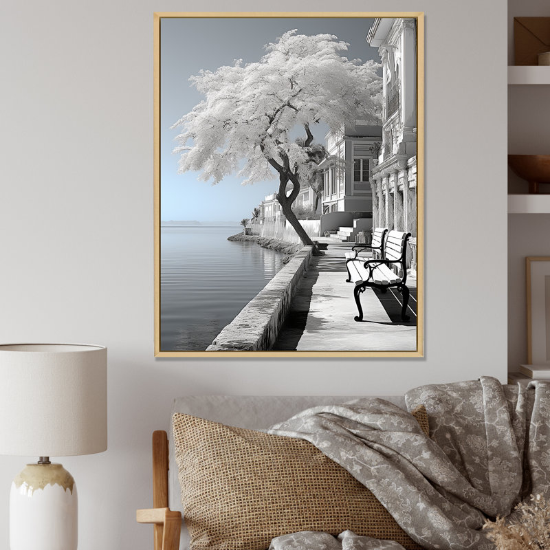 Paysage cubique monochrome bleu et gris II sur toile, Cadre naturel flottant, H 32 po x l 16 po x P 1 po