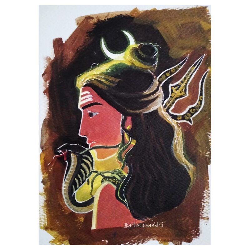 Shiva Shankara avec Trident | Aquarelle sur papier | Par Sakshi Thakur