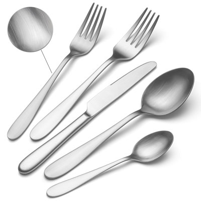 Ensemble de 40 couverts en acier inoxydable, finition argent mat, lavable au lave-vaisselle, résistant à la rouille, à la décoloration et aux taches, coutellerie moderne pour 8 personnes, idéale pour un usage quotidien et des occasions spéciales
