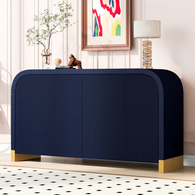 4-Door Curved Corner Design Wavy Door Panel  Cabinet With Adjustable Shelves, Suitable For Study, Living Room And Entrance