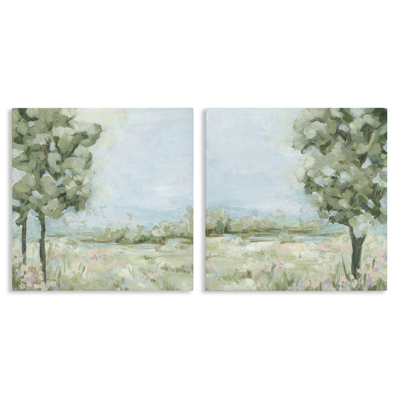 «Bright Spring Field Landscape», ensemble de 2 reproductions d'art sur toile par June Erica Vess, H 24 po x l 24 po