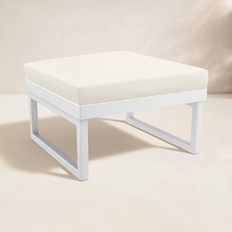 Repose-pieds d'extérieur avec coussin Lane, Blanc, Toile Sunbrella® naturel