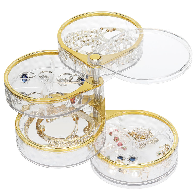 4-Layers Rotatable Jewellery Organizer Storage Box, Clear Jewellery Holder Case For Ring Earring Necklaces Bracelets Makeup Hair Accessories