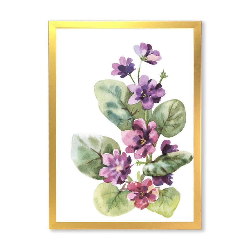 Viola sauvage - fleurs mauves, H 20 po x l 12 po x P 1 po, Encadrement doré