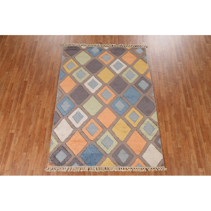 Tapis marocain en laine Trellis noué à la main 5 pi 8 po x 7 pi 8 po