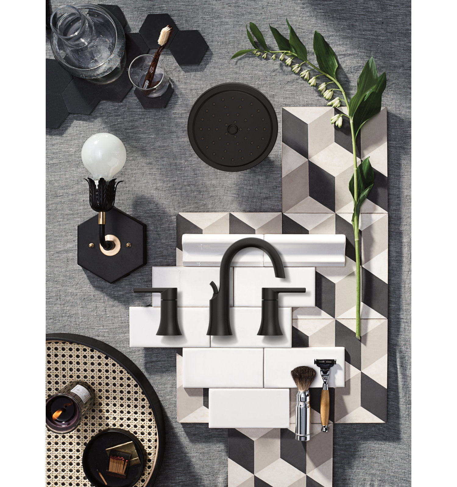Doux Widespread Bathroom Faucet Trim, Matte Black