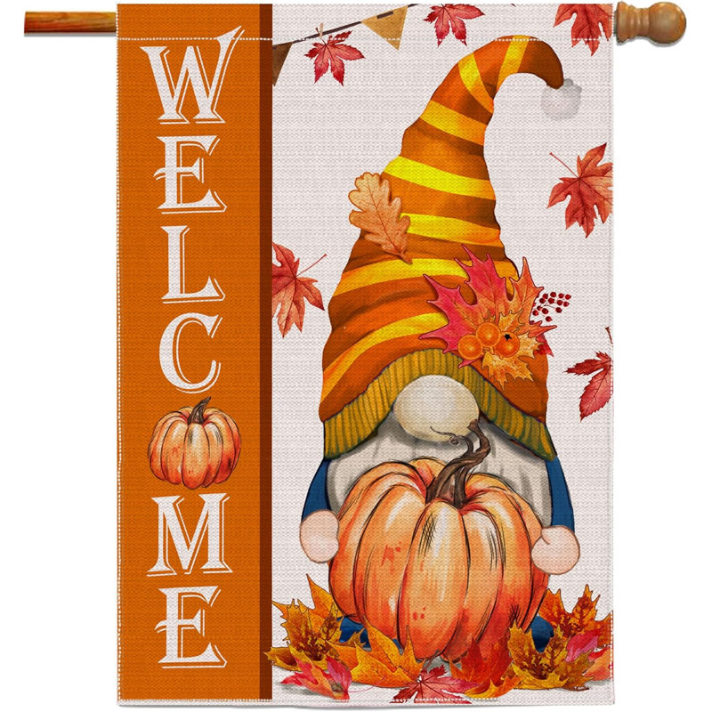 Drapeau d'automne à double face, drapeau de maison de gnomes d'automne d'automne, drapeaux de citrouilles d'automne, toile de jute, décorations d'intérieur, maison de campagne