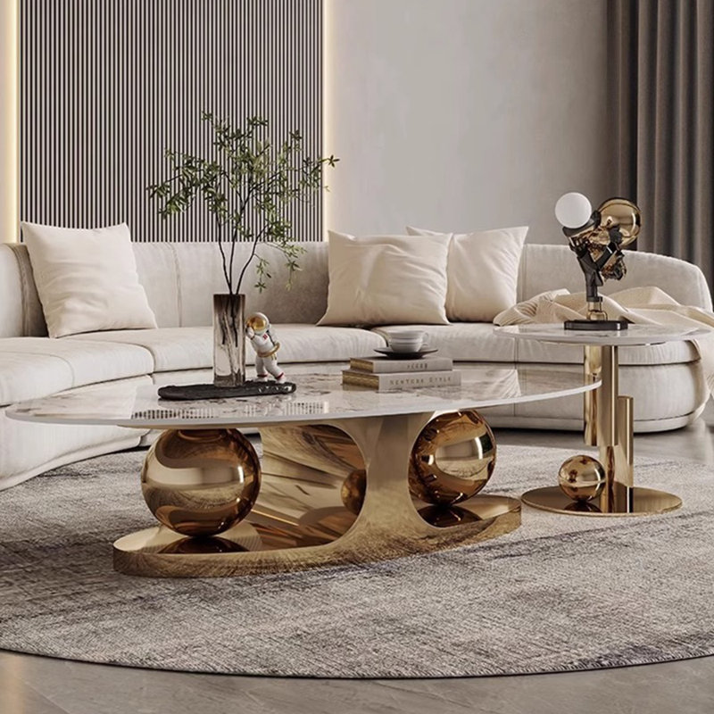 Ensemble de tables basses luxueuses de style italien, H 15 po x L 51,2 po x l 27,6 po, Doré