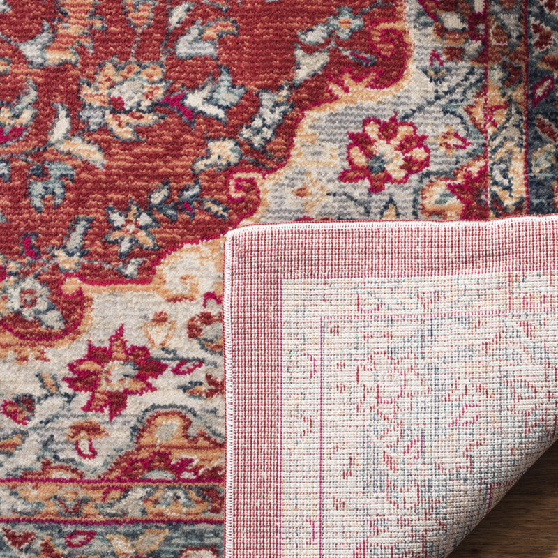 Doucet 300 Pes/Cotton/Pp/Latex Oriental Rug in Red/Aqua, Rectangle 5' x 7'