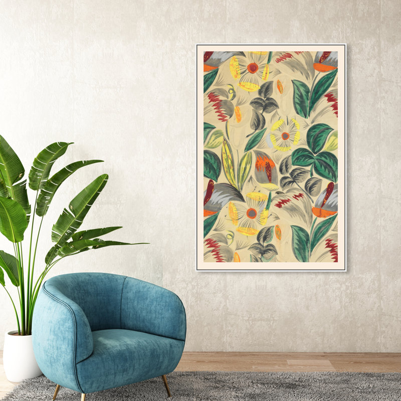 Textile 1913, peinture sur toile, Cadre blanc, H 54 po x l 36 po