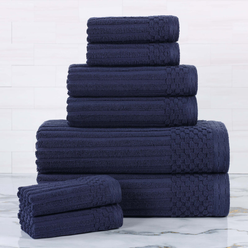 Collection de serviettes en coton Soho Spa, Marine, Ensemble de serviettes 8 pièces