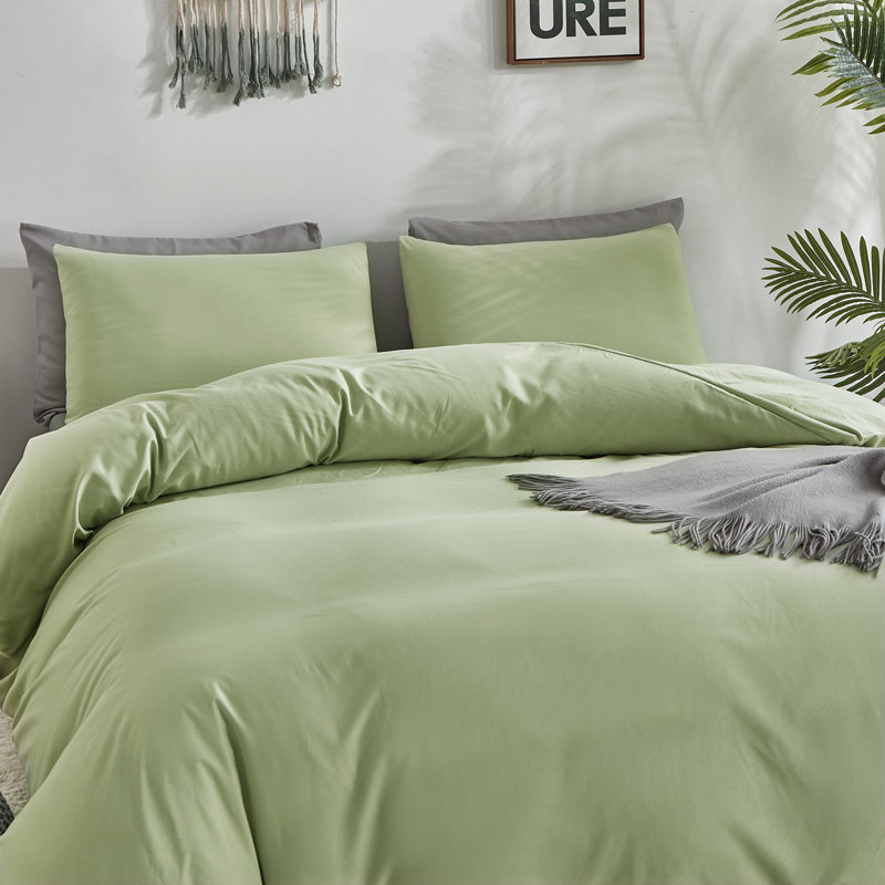 Solid Color Comforter Light Color 3 PCs Bedding Set Pure Color Bed Comforter Set, Full Comforter + 2 Pillowcases, Sage Green
