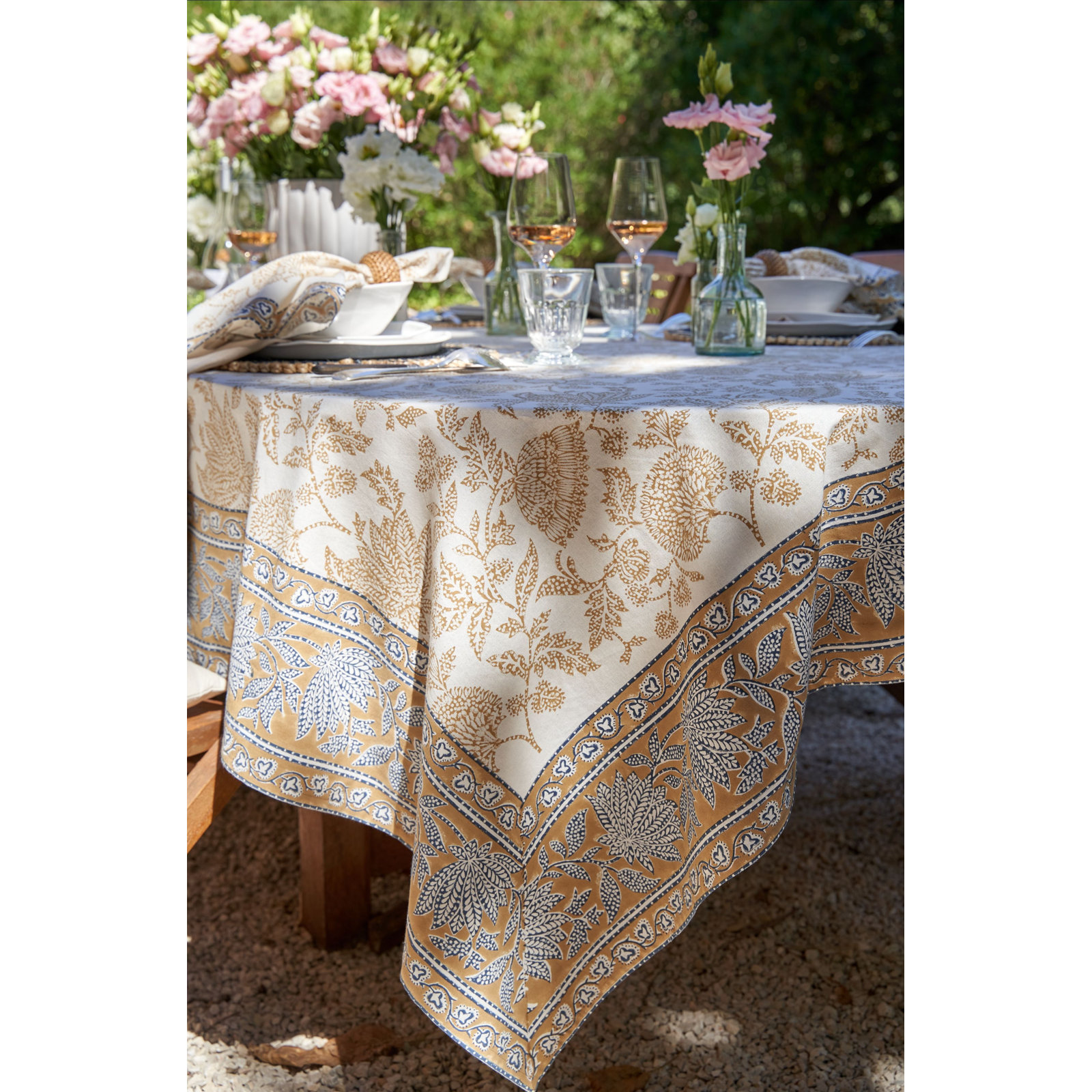 Quinlan Tablecloth - Blue/Brown - 59" x 59", 59'' Square