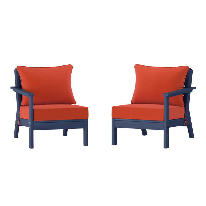 Deep Seating Set With Cushions, Navy Blue, Orange