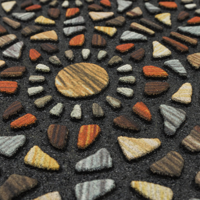 Arad Geometric Medallion Recycled Rubber All Weather Non-Slip Outdoor Door Mat