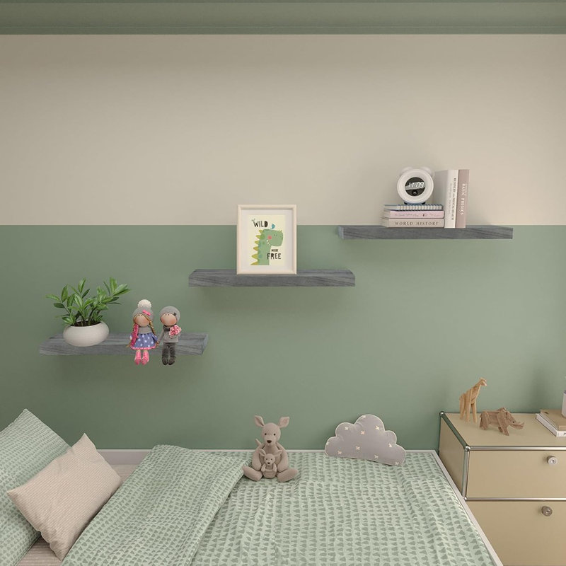 Ensemble de 3 tablettes murales flottantes gris rustique - rangement en bois massif