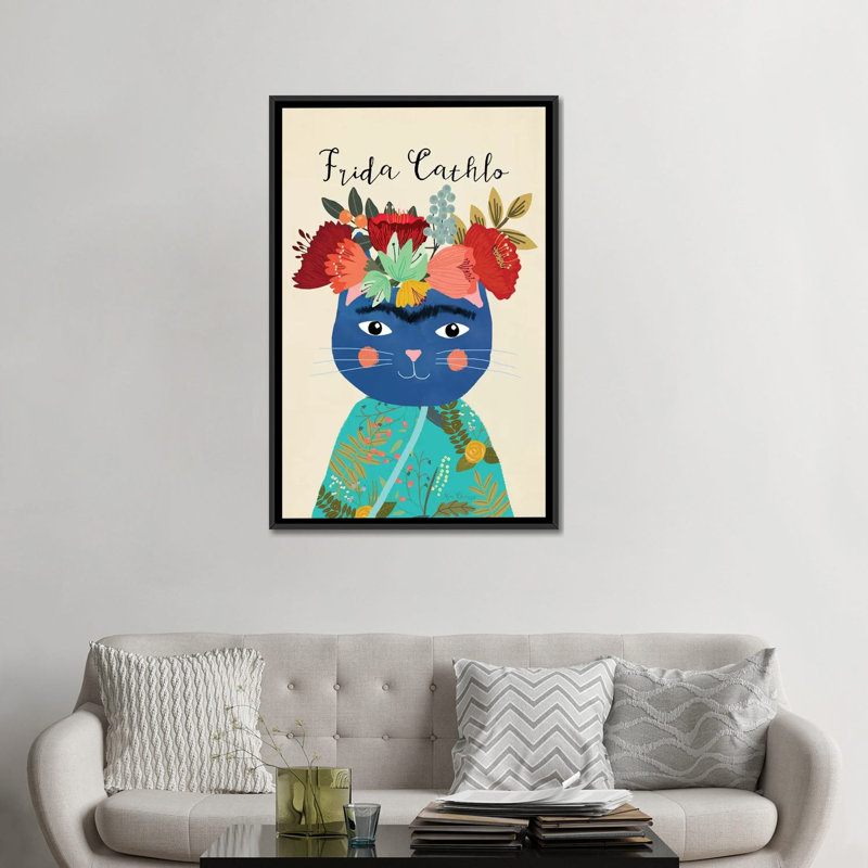 « frida cathlo », reproduction sur toile, H 26 po x l 18 po x P 1,5 po, Toile avec cadre noir, Pas de tapis