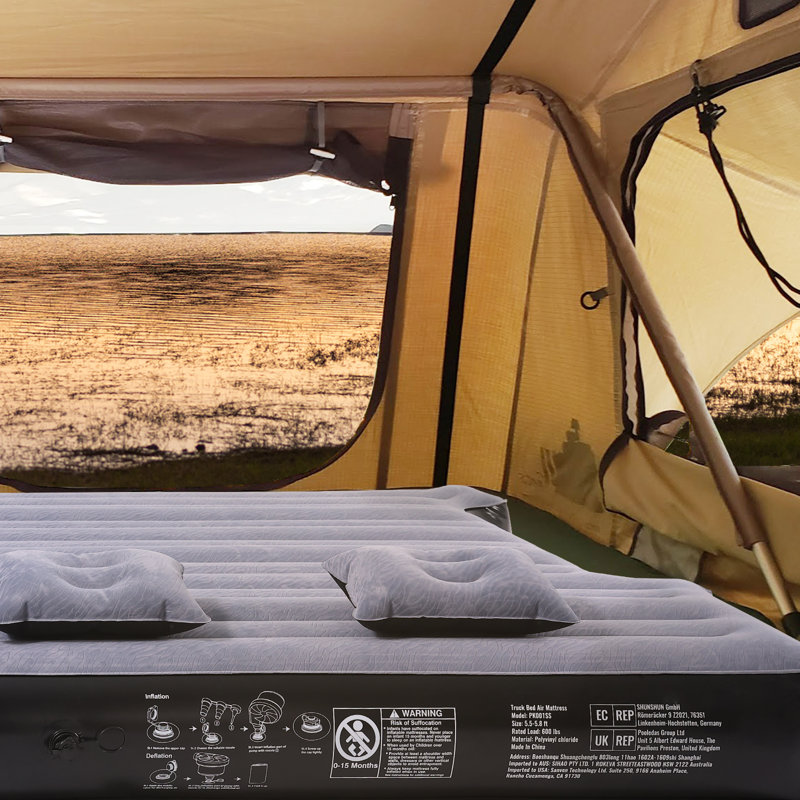 Gray and Black Inflatable Truck Bed Air Mattress with Pump