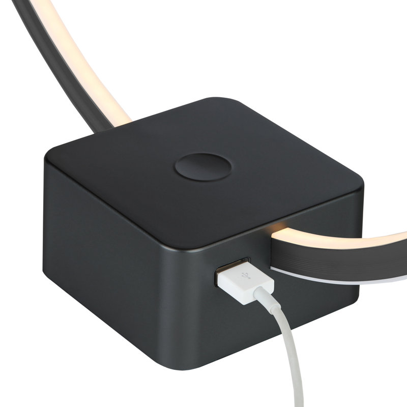 Circle 15 in. Modern Integrated LED Table Lamp with 3-Way Dimming and USB Charging Port, Black Finish, Black